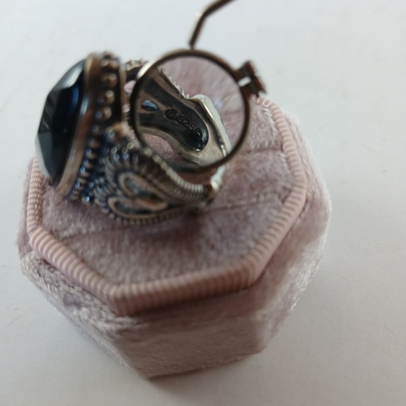 Carolyn Pollack Relios Sterling Silver Ring Size 7 Faceted Onyx Heart Accents - Picture 10 of 16